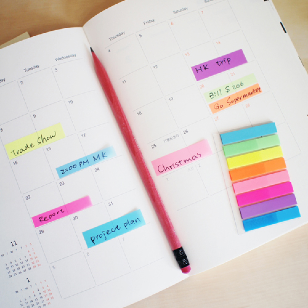 N 次貼】66506 透明螢光可再貼標籤45x8mm 8色160張/8條/袋