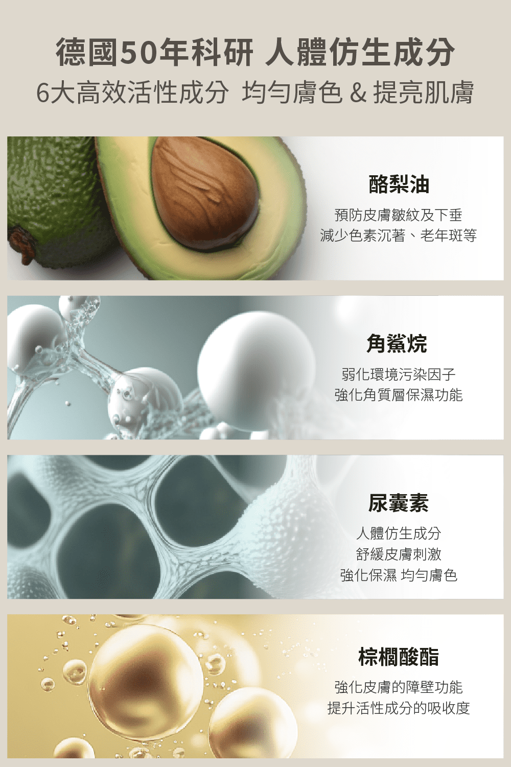 6大高效活性成分 均勻膚色提亮肌膚