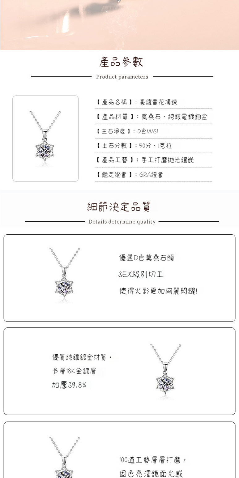 產品材質莫桑石、純銀電鍍鉑金