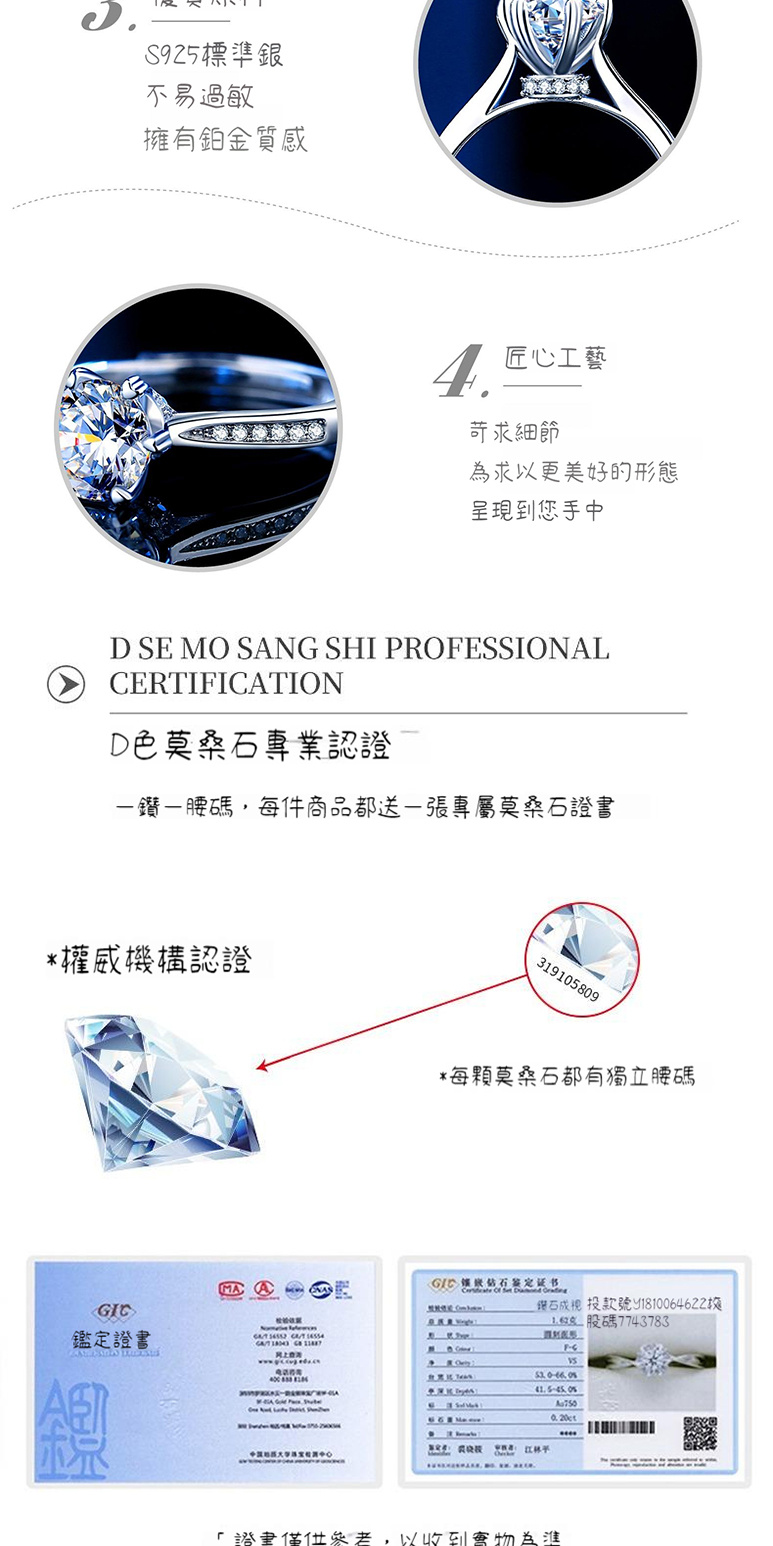 鑽腰碼,每件商品都送一張專屬莫桑石證書
