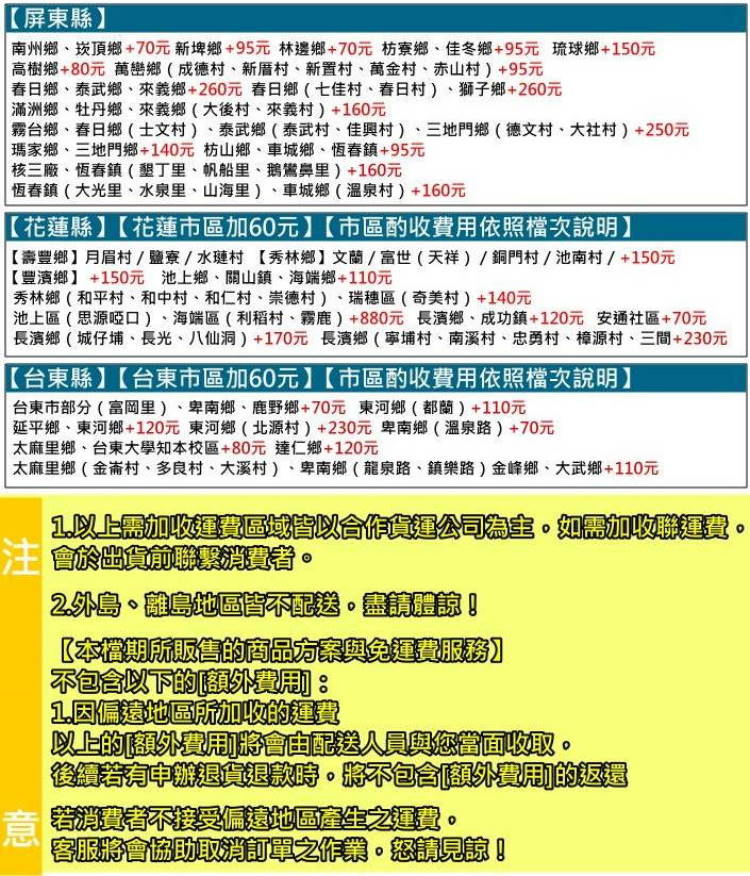 長演鄉城仔埔、長光、八仙洞170元長演鄉寧埔村、南溪村、忠勇村、樟源村、三間230元