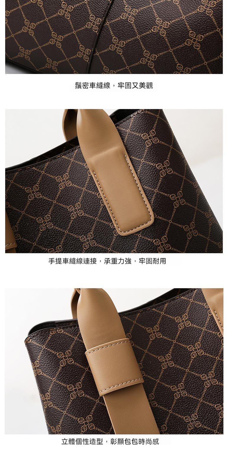 鬚密車縫線,牢固又美觀 手提車縫線連接,承重力強,牢固耐用 立體個性造型,彰顯包包時尚感 