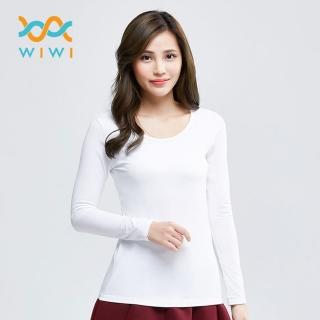 【WIWI】 現貨 MIT溫灸刷毛圓領發熱衣純淨白 女S-2XL