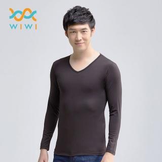 【WIWI】 現貨 MIT溫灸刷毛V領發熱衣經典黑 男S-3XL