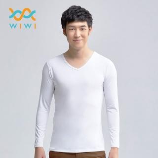 【WIWI】 現貨 MIT溫灸刷毛V領發熱衣純淨白 男S-3XL