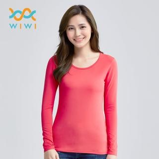 【WIWI】 現貨 MIT溫灸刷毛圓領發熱衣朝陽紅 女S-2XL