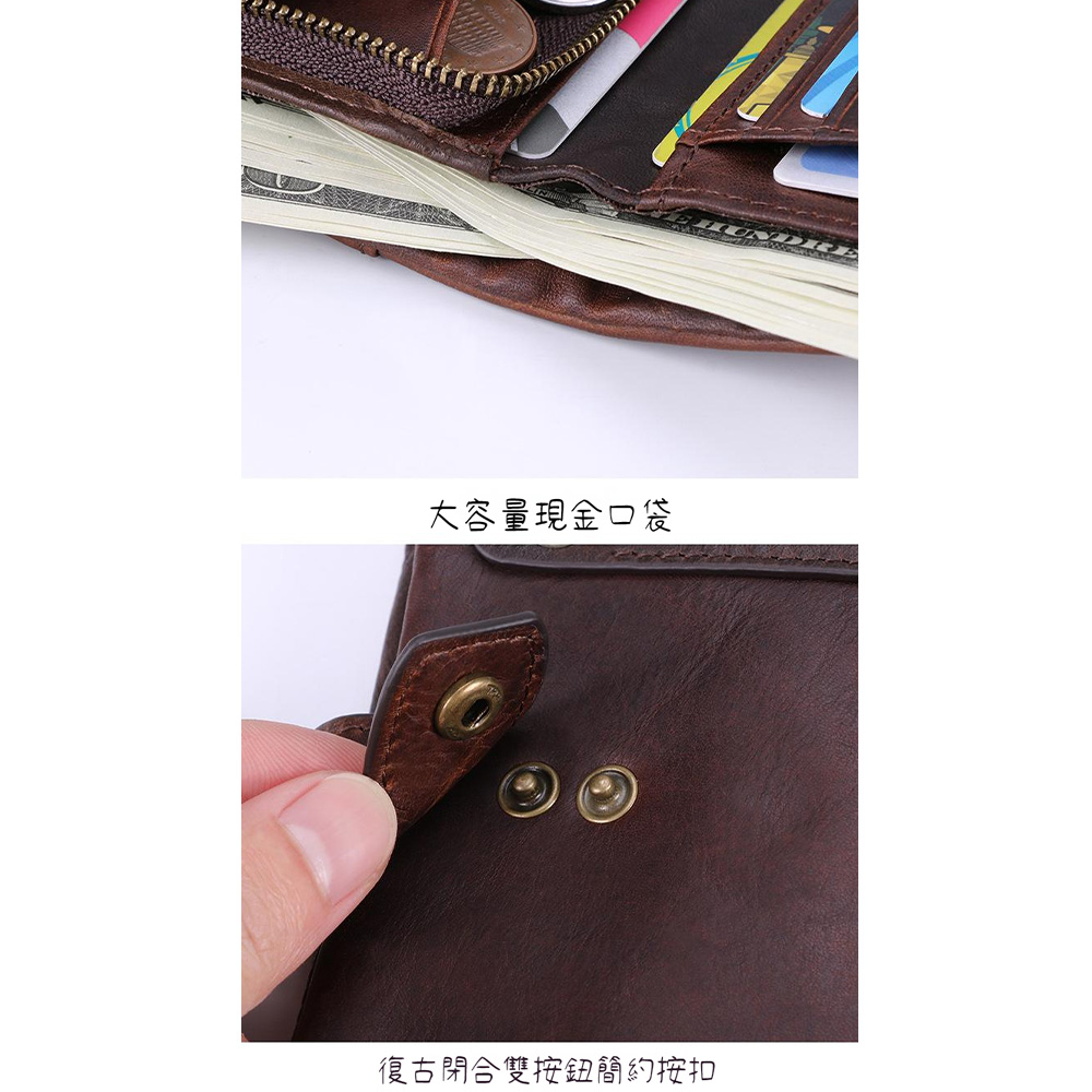 大容量現金口袋 復古開合雙按鈕簡約按扣 