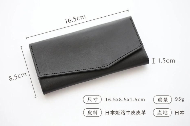 尺寸 16.5x8.5x1.5cm 皮料 日本姬路牛皮皮革 重量 95g 產地 
