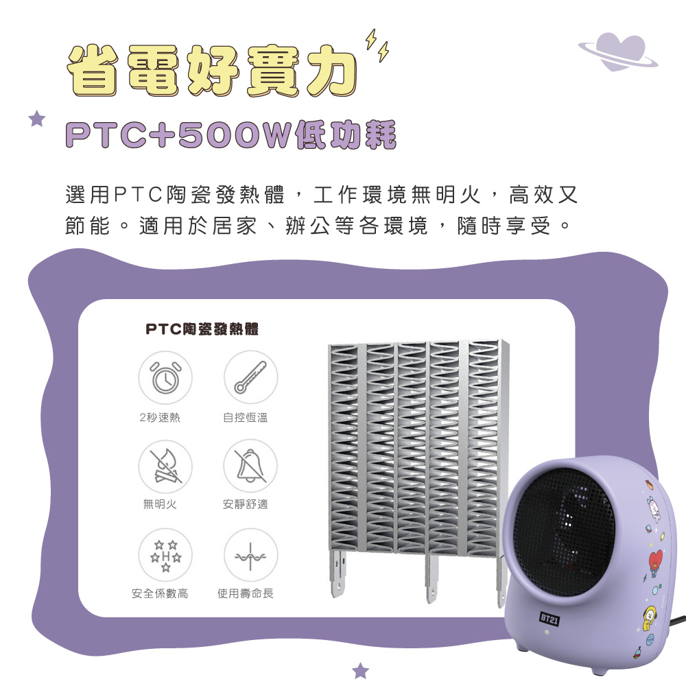 選用PTC陶瓷發熱體,工作環境無明火,高效又