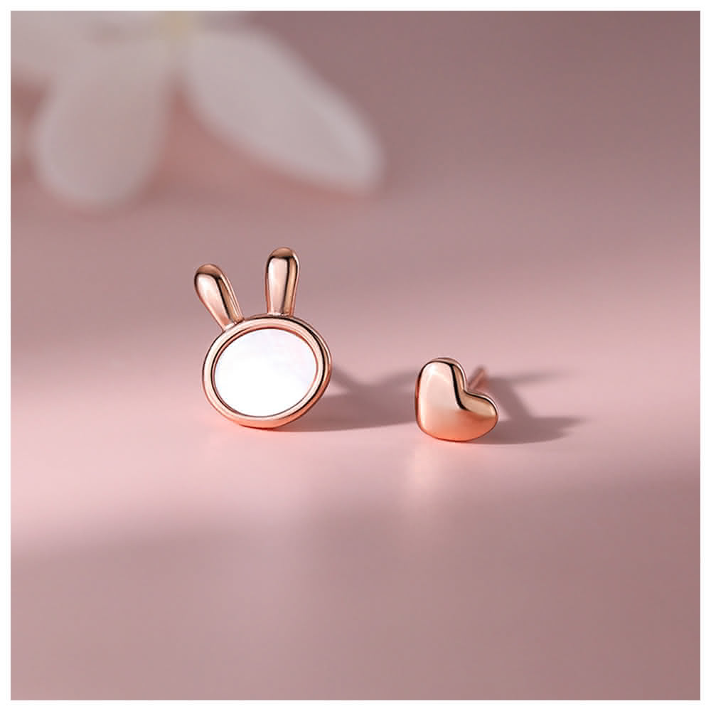 【HaNA 梨花】韓國玫瑰金愛心小兔子．迷你耳環