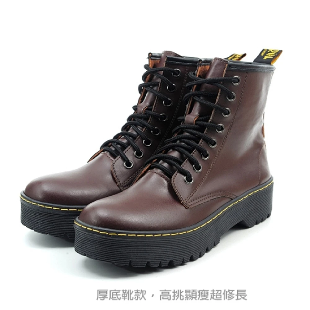 【101 玩Shoes】mit. 101 玩Shoes mit. 個性綁帶厚底中筒馬丁靴(台製 厚底 馬丁靴)