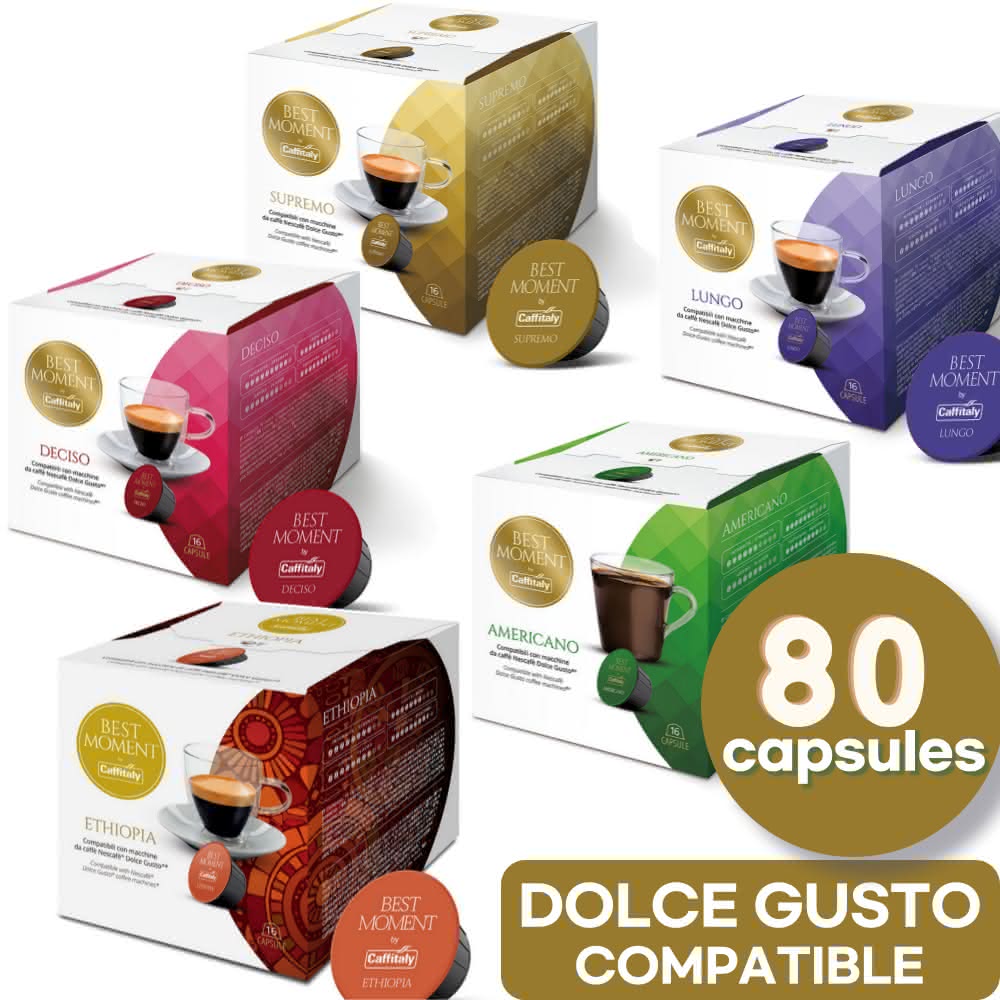 【Caffitaly】膠囊咖啡80顆/組 共5盒綜合風味適用於Dolce Gusto雀巢多趣酷思膠囊咖啡機(最佳賞味期2025.4月以後)