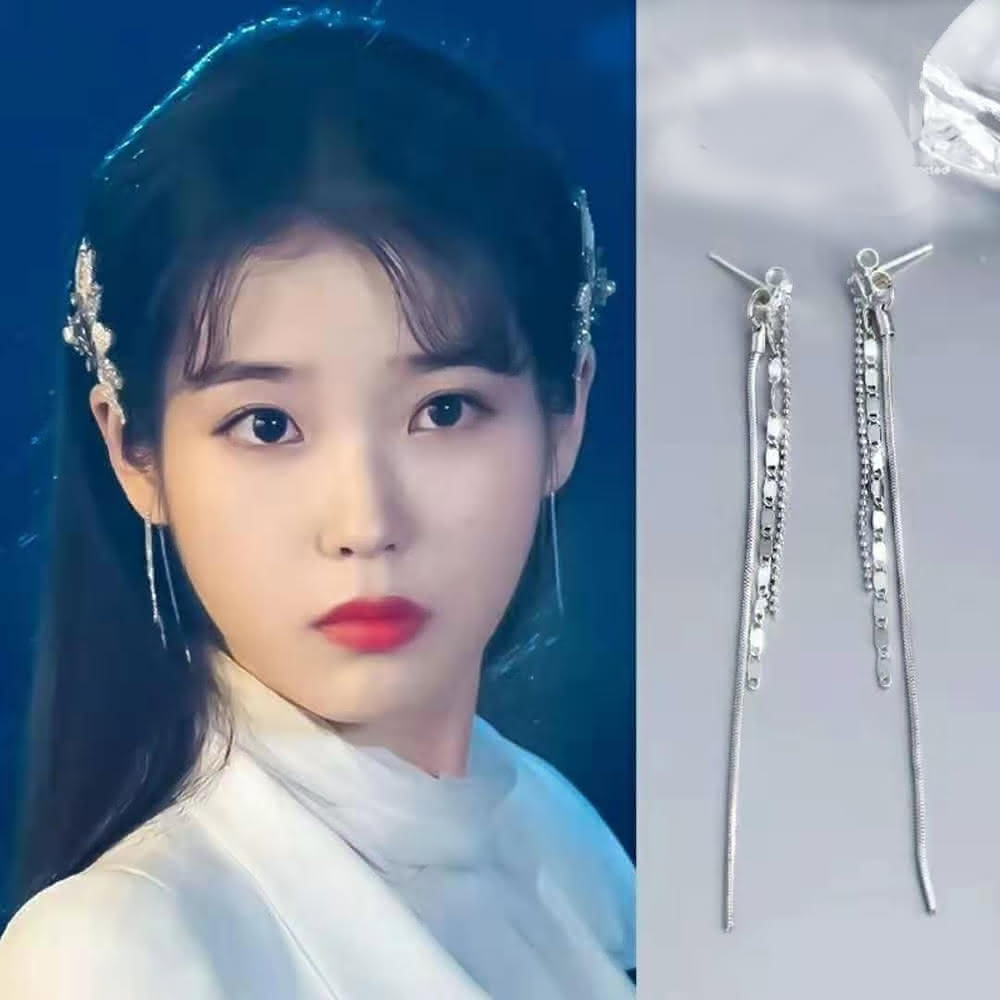 BBHONEY】韓星iu李知恩同款耳環線條長款流蘇耳釘氣質耳墜(網