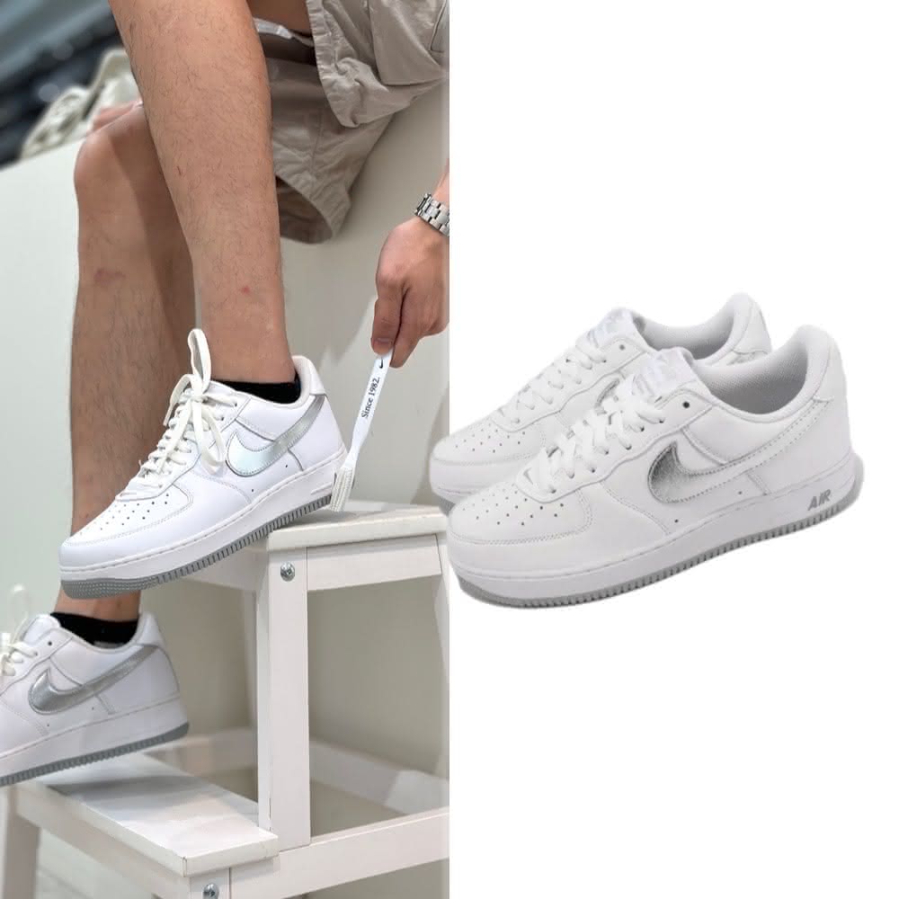 【NIKE 耐吉】NIKE AIR FORCE 1 空軍一號 白銀勾 白銀 男款 休閒鞋 運動鞋 DZ6755-100