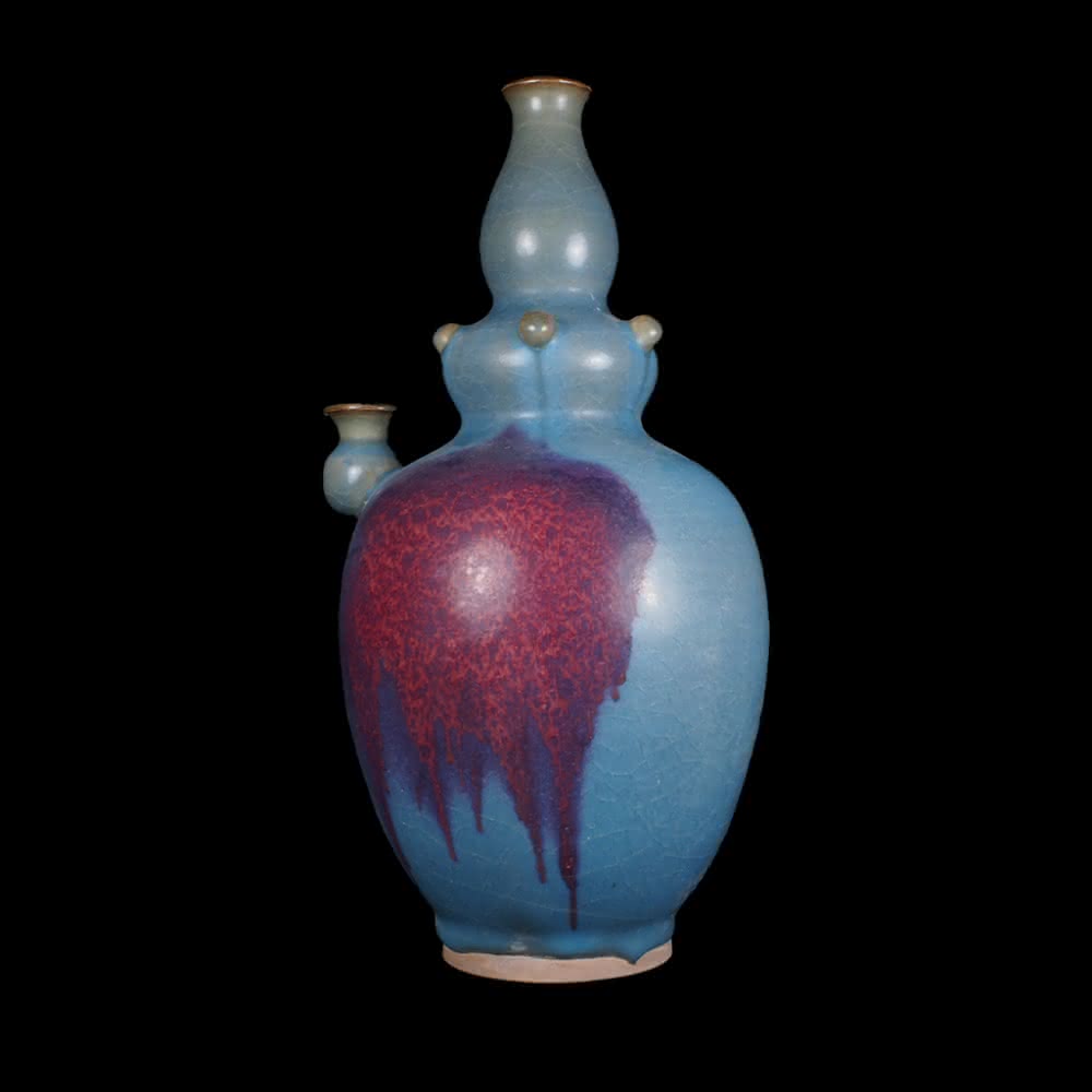 明時代 鈞窯 窯変青釉紫紅斑花耳瓶 唐物 骨董 入手困難 明代古玩WWTT327