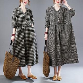 Check Dress 格子V形恤衫領口連身裙/ DS9984 main image 1