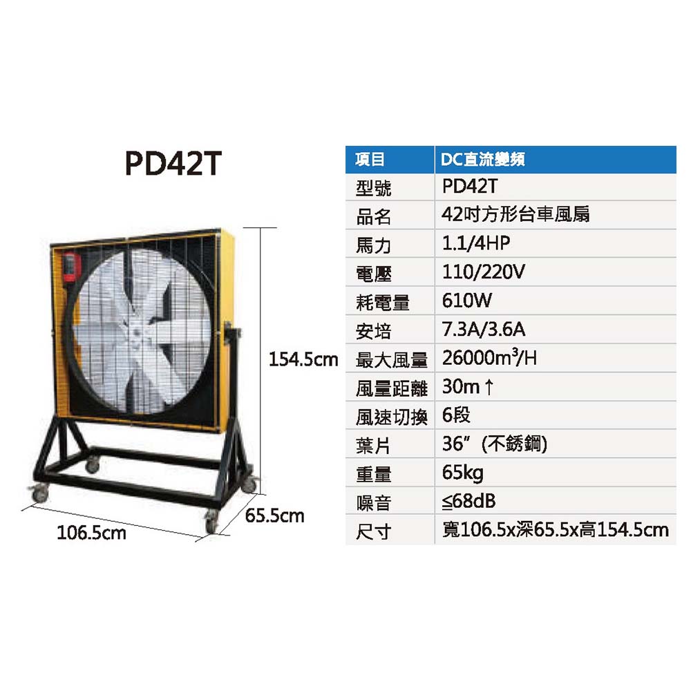 42吋方形台車風扇PD42T送風機工業電風扇大型風扇