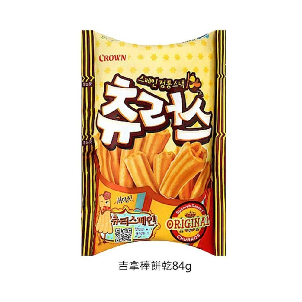 【CROWN 皇冠】韓國 CROWN 西班牙點心棒 吉拿棒 楓糖吉拿棒餅乾 84g(吉拿棒餅乾)