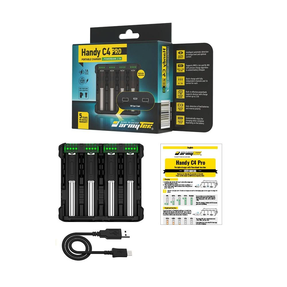 【Armytek】電筒王 HANDY C4 PRO(4槽充電器  充放兩用USB Type-С 5V/4A 18650)