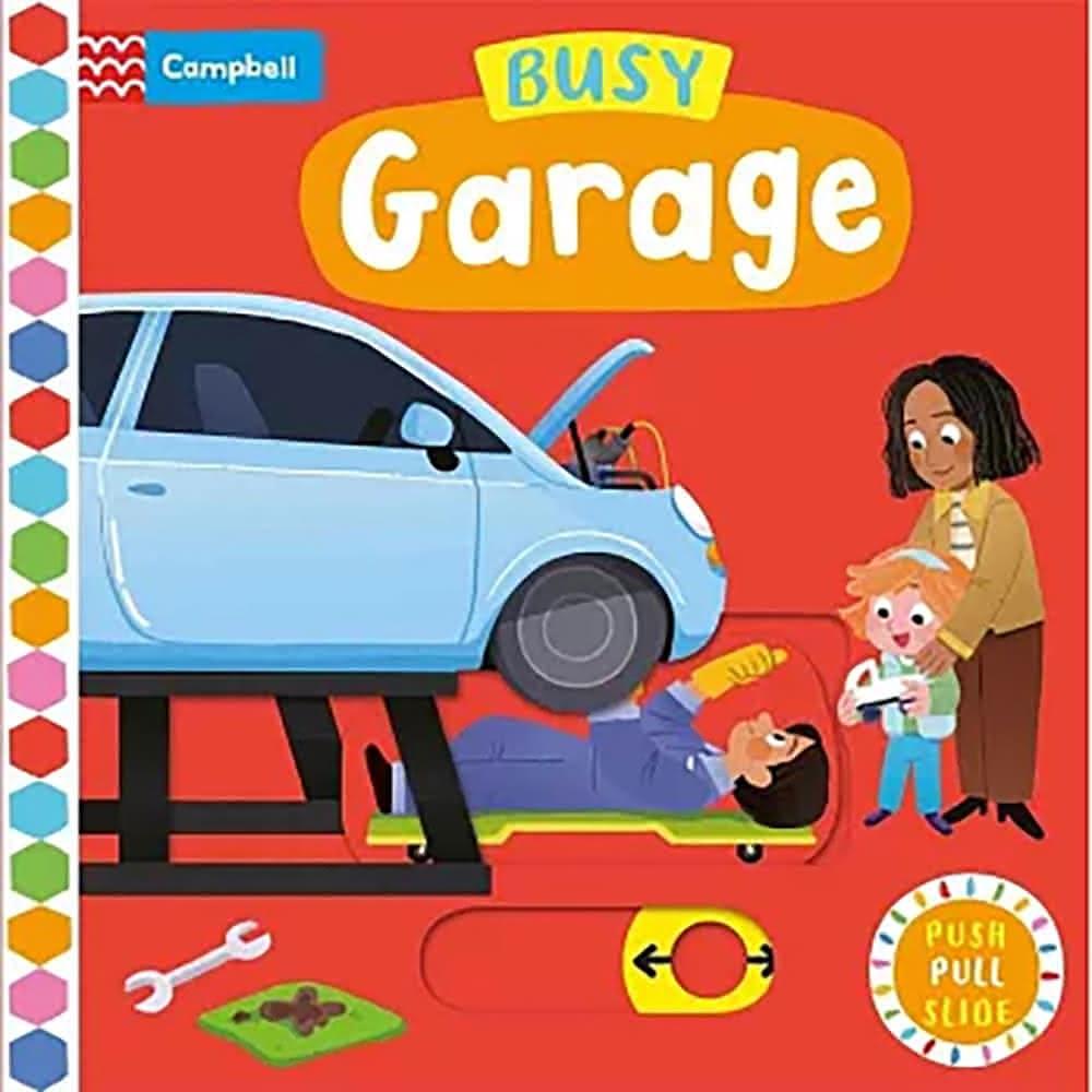 硬頁遊戲書： Busy Garage(推拉轉機關書)