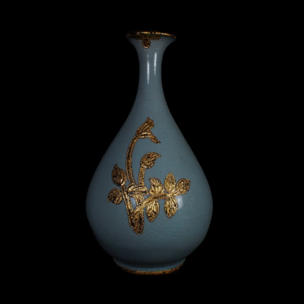 青磁花瓶 鳳凰文双耳花瓶 汝洲窯 中国宋時代美術焼物 c021816 青磁花瓶 鳳凰文双耳花瓶 汝洲窯 中国宋時代美術焼物 c021816
