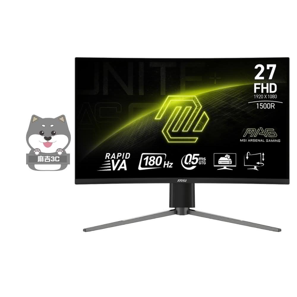 【MSI 微星】▲ 27吋 曲面 電競螢幕 ▲ 27吋 MAG 27C6PF FHD/180hz/Rapid VA/0.5ms/1500R