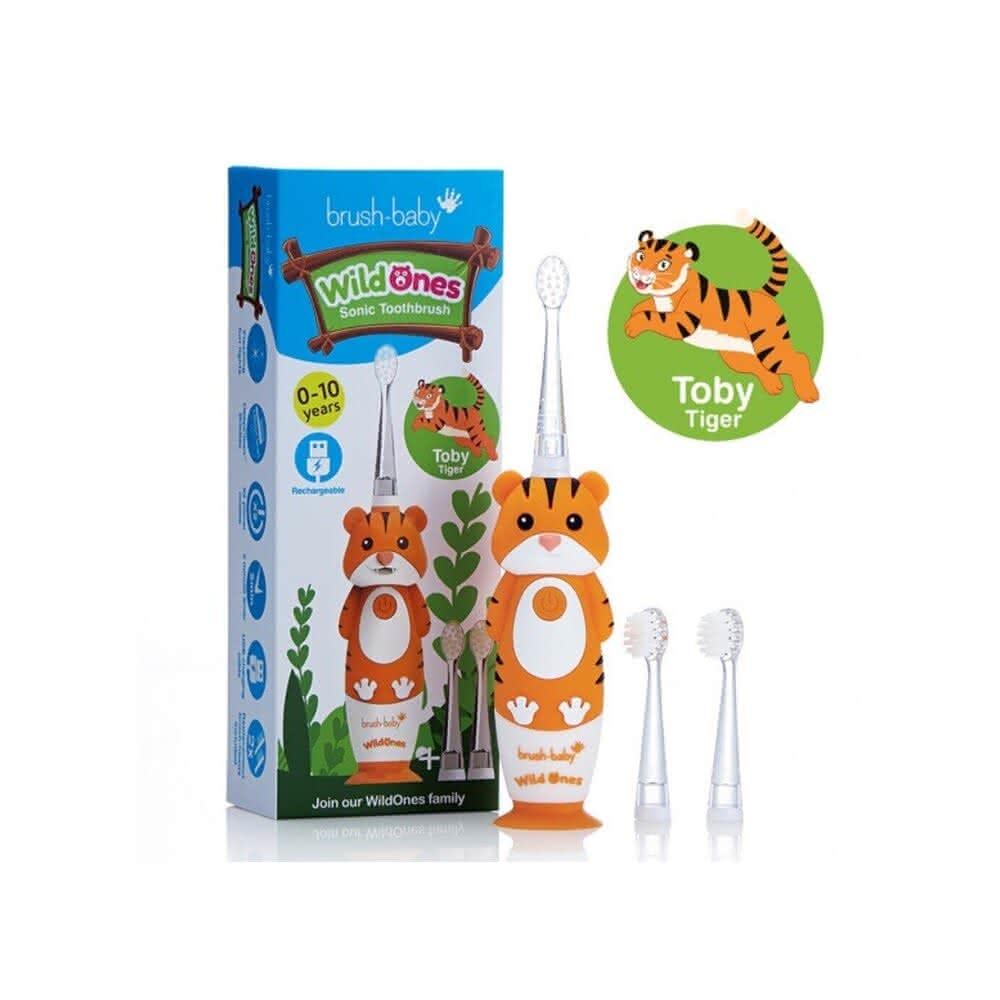 【brush baby】英國brush-baby充電式聲波電動牙刷0-10歲/老虎-托比(英國brush-baby幼童聲波電動牙刷)