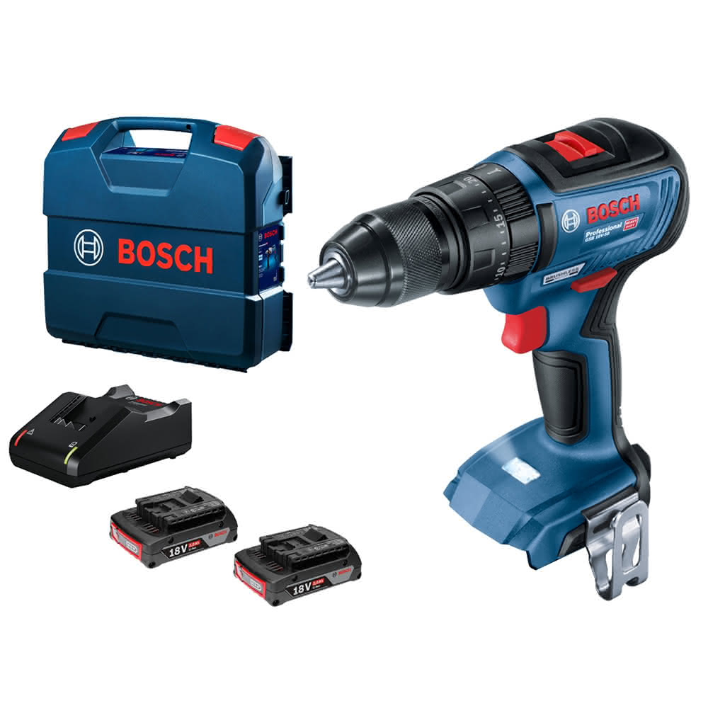 ＊中崙五金 附發票 BOSCH 18V鋰電免碳刷四分震動電鑽 GSB 18V-50 起子機(雙18V 2.0AH電池)