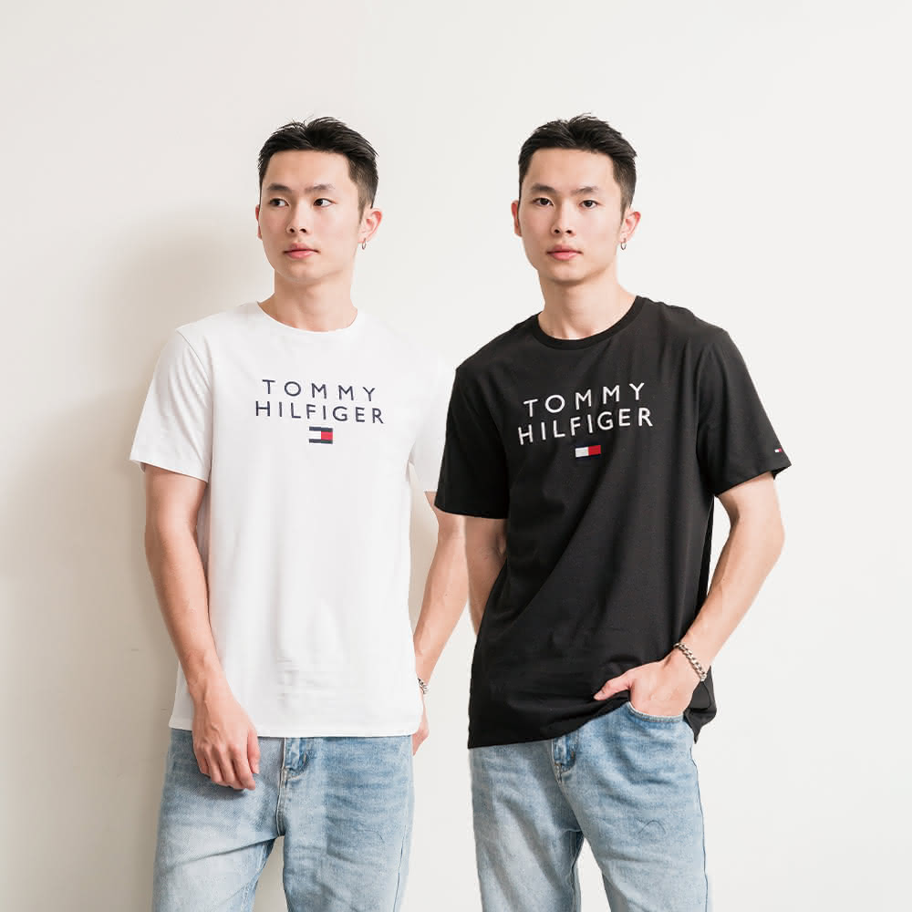 【Tommy Hilfiger】男版 刺繡雙排文字國旗LOGO 短袖 上衣 T恤 穿搭 美國(現貨 男生短袖 夏天短袖)