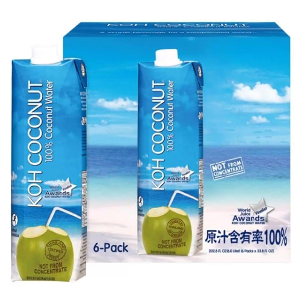 【KOH COCONUT 酷椰嶼】100% 純椰子汁 1公升*6入(椰子水 椰子汁 泰國 派對 消暑聖品 清涼)