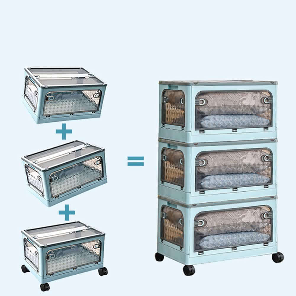 【DaoDi】二入組五開門折疊收納櫃-3層塑蓋款附萬向輪(置物箱 摺疊收納箱 衣物收納箱 整理箱)