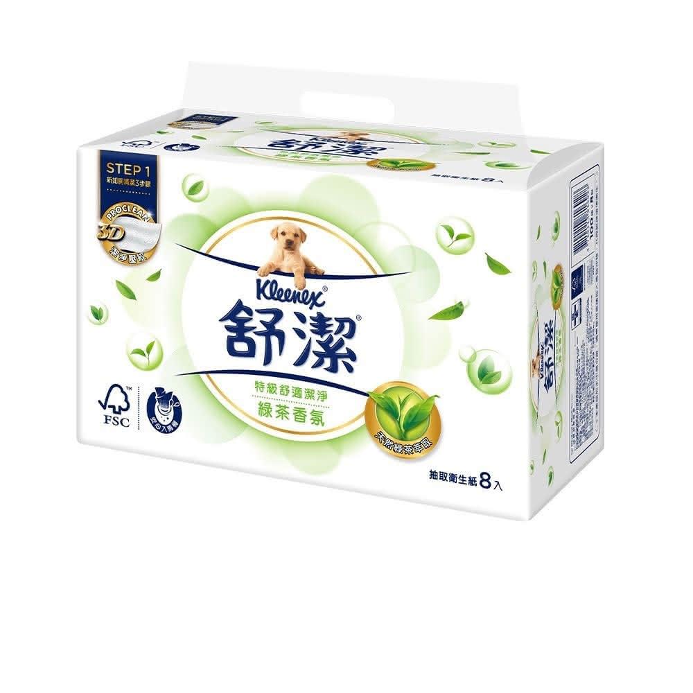 【Kleenex 舒潔】清新綠茶拉拉抽取衛生紙*箱售(100抽x8包x8串/箱)