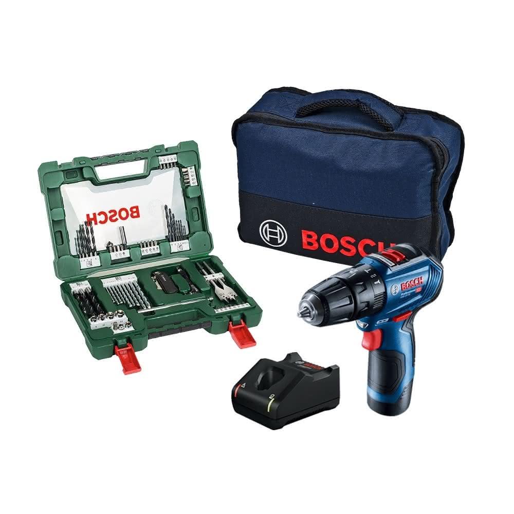 【BOSCH 博世】12V 鋰電免碳刷震動電鑽 2.0Ah單電全配套裝組 GSB 12V-30 + V-line 68