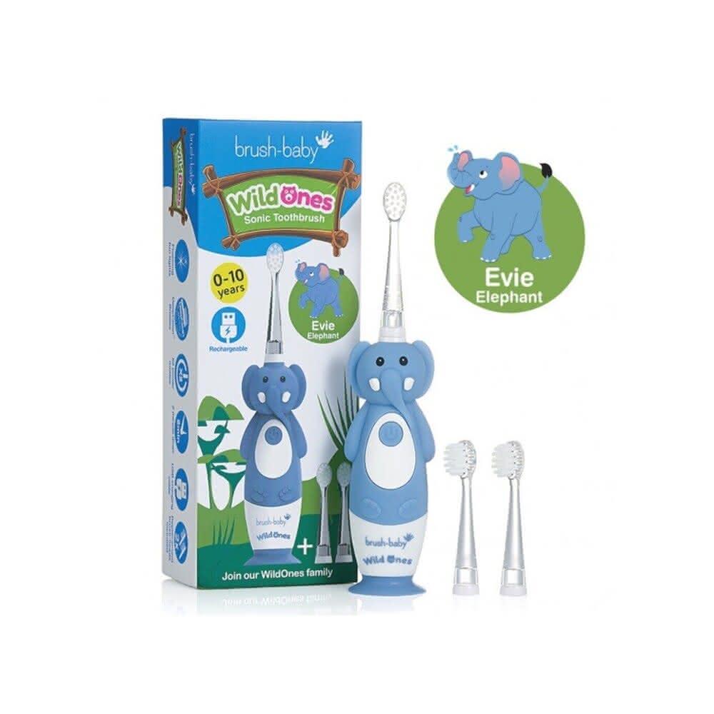 【brush baby】英國brush-baby充電式聲波電動牙刷0-10歲/大象-艾維(英國brush-baby幼童聲波電動牙刷)