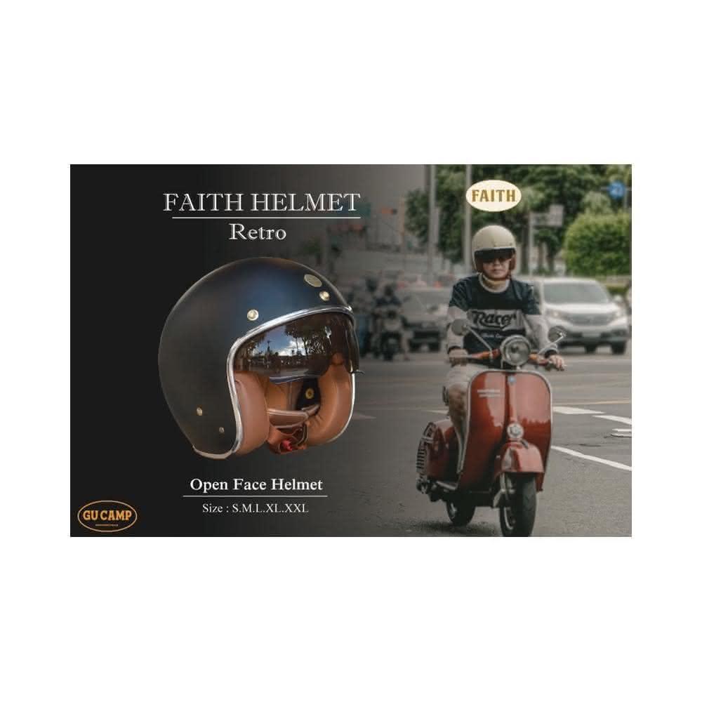 現貨免運 GU CAMP騎士部品 Faith Retro Helmet 復古 小帽體 3/4 內置墨片 安全帽 faith 消光黑