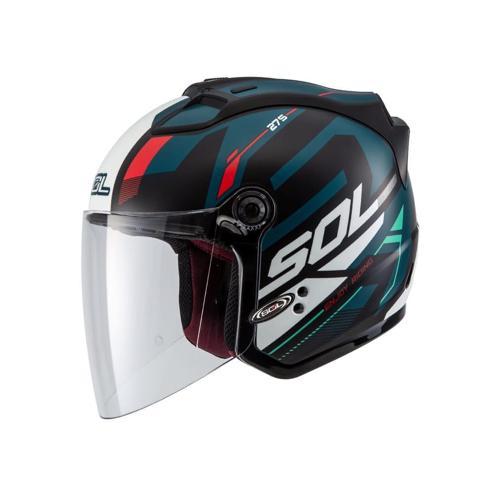 SOL Helmets27S開放式安全帽 星艦_消光黑/藍綠 ｜SOL安全帽官方商城(3/4罩｜雙D扣｜LED燈｜五件可拆內襯)