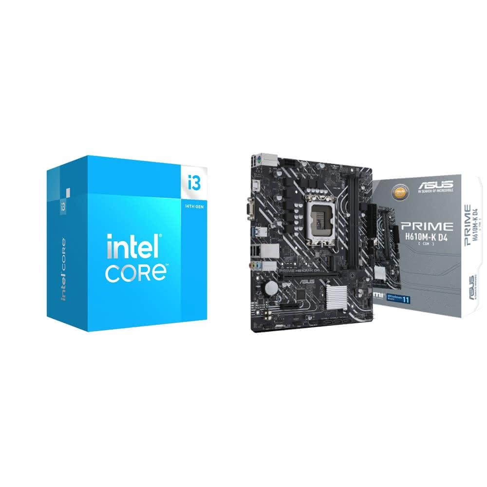 【Intel 英特爾】〈限時〉i3-14100+華碩 PRIME H610M-K D4-CSM M-ATX主機板