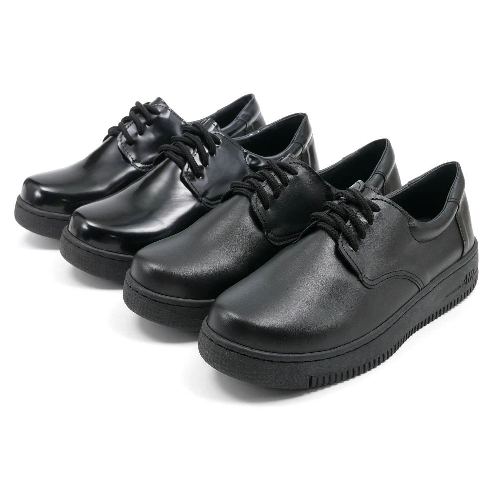 【101 玩Shoes】mit.101 玩Shoes英倫學院風格綁帶厚底學生鞋黑色皮鞋-黑亮36.39.40黑39(台製 厚底  學生鞋)