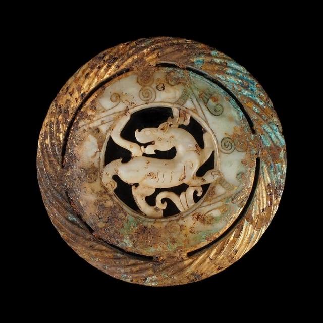 本物保証 天然古翡翠 浮彫 螭龍紋 玉璧 根付 玉佩 貴重（螭虎纹