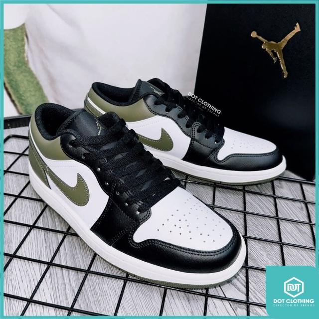 NIKE 耐吉】NIKE AIR JORDAN 1 LOW 皮革低筒休閒鞋AJ1 白黑綠墨綠男鞋553558-092 DOT