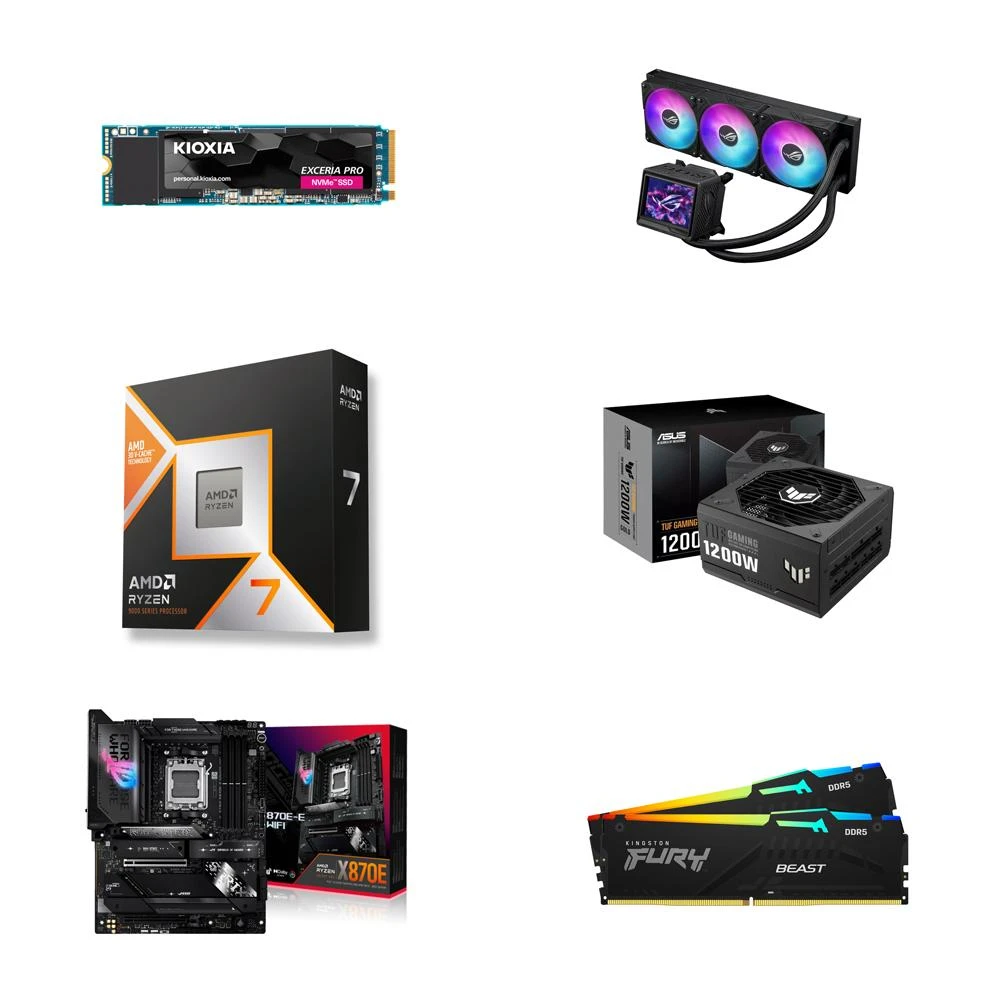 【AMD 超微】〈限時〉Ryzen 7 9800X3D+ROG 龍神3 360極致版+ROG STRIX X870E-E WIFI+金士頓 RGB 黑 32G*2 +EXCERIA PRO 2TB+TUF 1200G 金牌