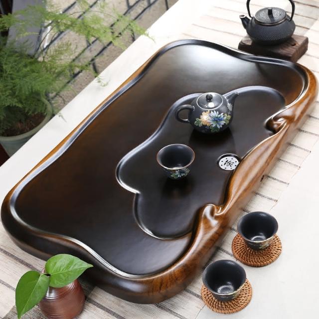 黑檀木茶盤家用整塊實木茶海茶台小長方形原木花梨托盤簡約排水