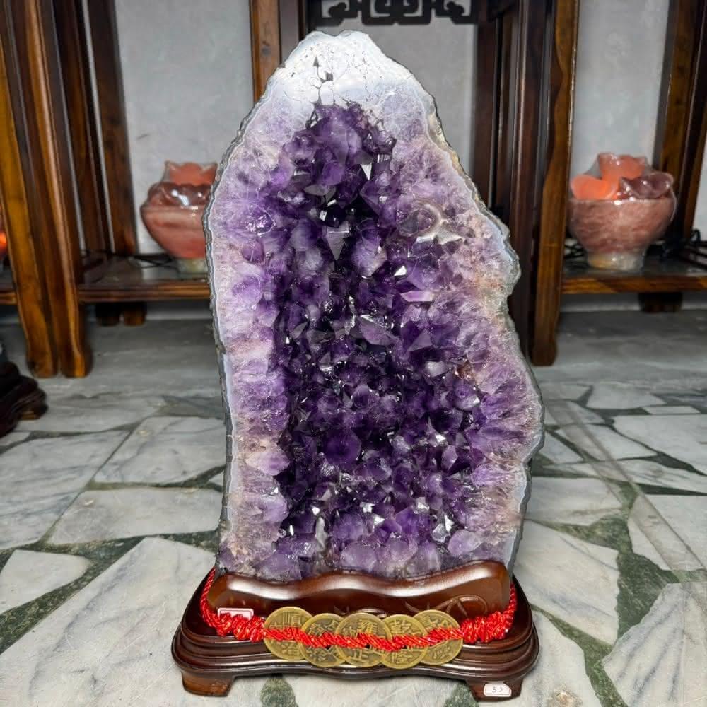 千奇國際精品】天然水晶巴西紫水晶洞ESP✨18kg❤️多彩瑪瑙骨幹