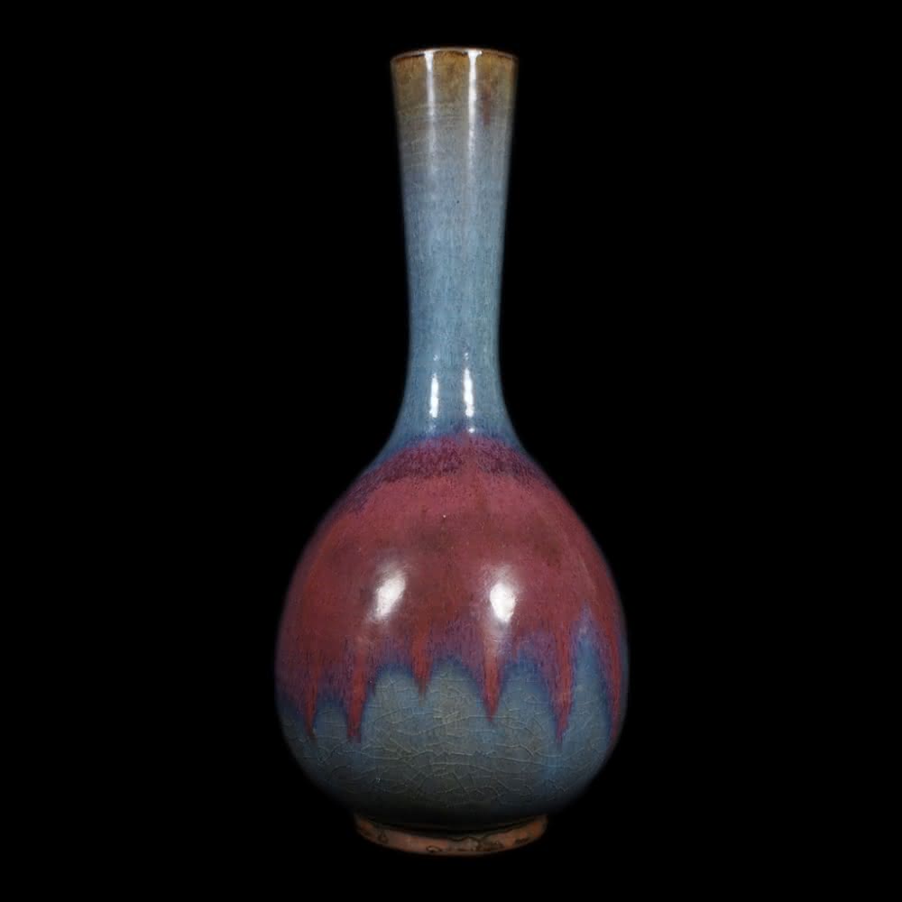 明時代 鈞窯 窯変青釉紫紅斑花耳瓶 唐物 骨董 入手困難 明代古玩WWTT327