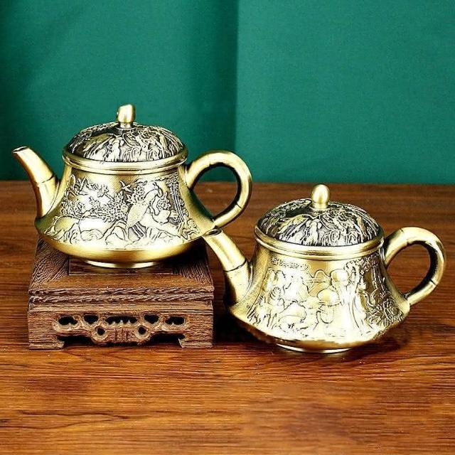 黃銅壽星老茶壺八仙小茶壺辦公室茶藝純銅喜鵲小茶壺擺件工藝品