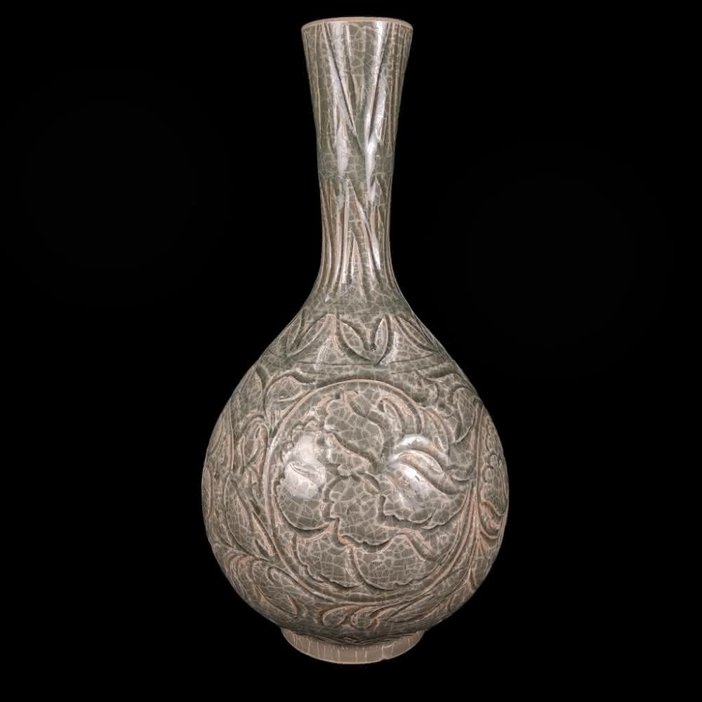 宋代 定窑 包口刻花卉纹盘口瓶 陶芸 文房具 置物 古美術 花瓶 禮品