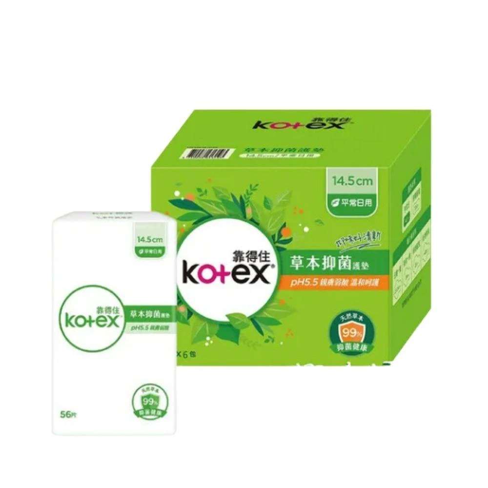 【Kotex 靠得住】⟪箱購12入⟫ 靠得住 草本抑菌護墊 衛生棉14.5公分 X 56片 pH抑菌衛生棉 抑菌抑味 護墊