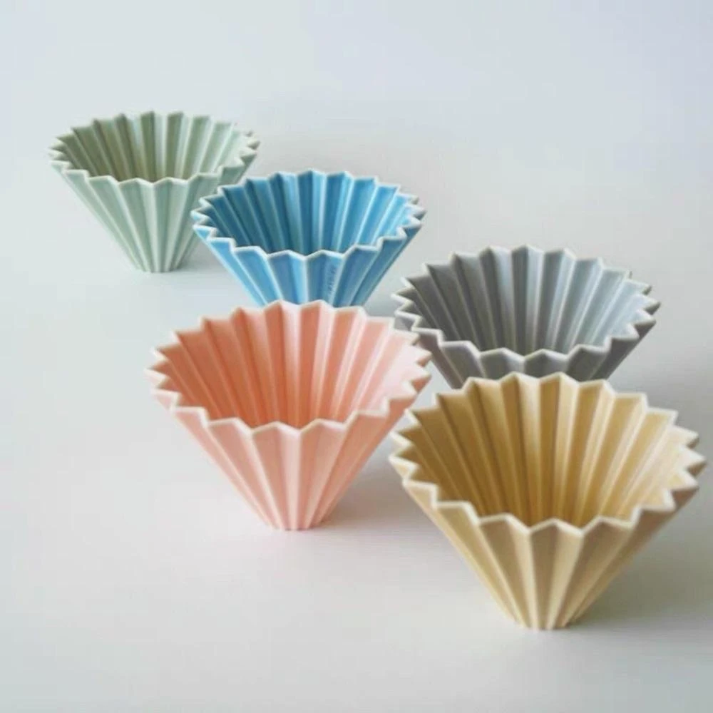 【ORIGAMI】陶瓷 摺紙濾杯 新款霧色 S號 含木座  1-2杯  V型 錐形 波浪型可用第二代 日本製