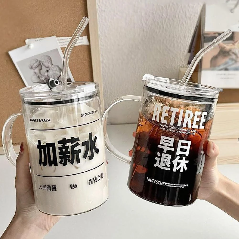 【JOEKI】大容量吸管玻璃杯1000ml 大容量喝水杯 ins風大水杯 帶蓋水壺 吸管水杯 玻璃水杯