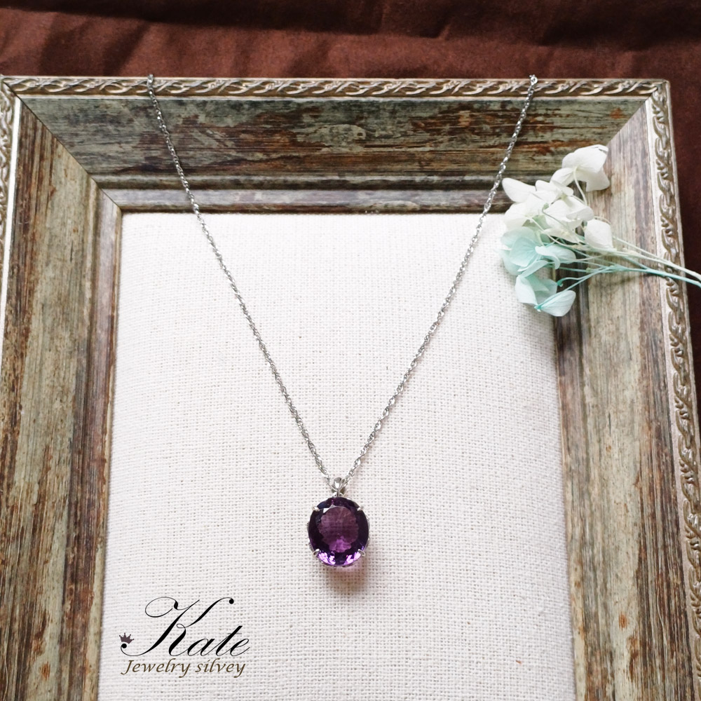 KATE】銀飾珠寶級濃豔巴西天然紫水晶純銀墜18.2ct 紫水晶項鍊招